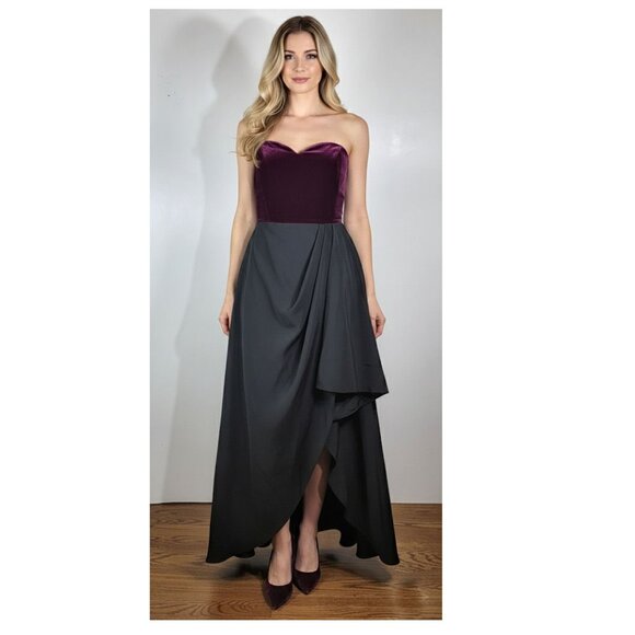 Lanvin Strapless Gown-Velvet Bodice & Draped Skirt Wine/Black Size 36 / US 4 - Picture 1 of 8